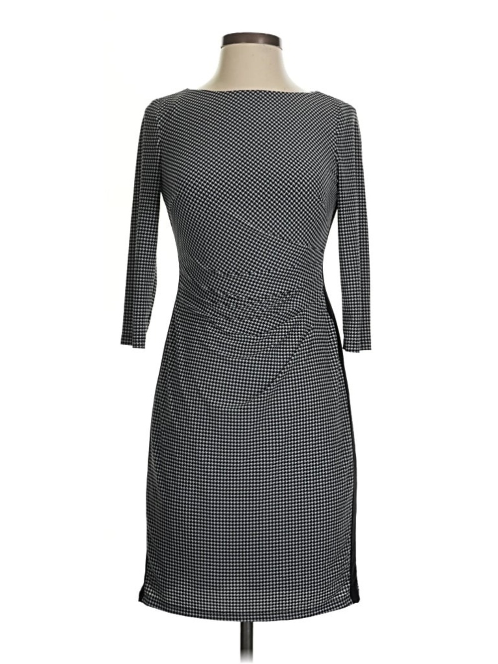 Lauren Ralph Lauren Houndstooth Sheath Dress Size 6 Black White Ruched Office